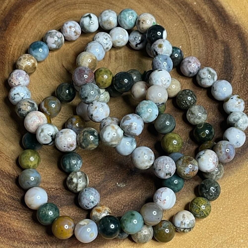 Ocean jasper beaded stretch bracelet ONE NEW reiki meditation crystal healing 8m